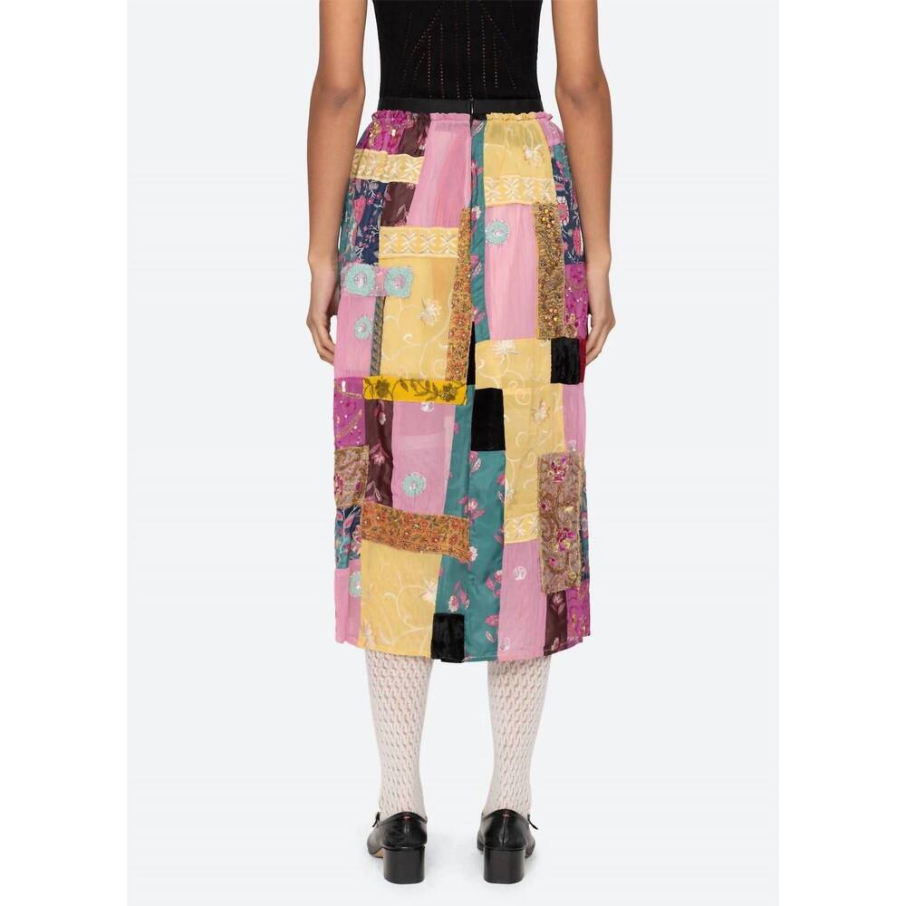 NEW SEA phoebe patchwork midi skirt in multicolor - Picture 5 of 6